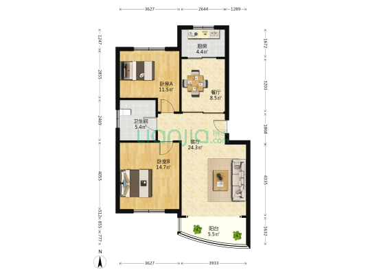 钱塘江路69、81、99号 2室2厅1卫 92平方
