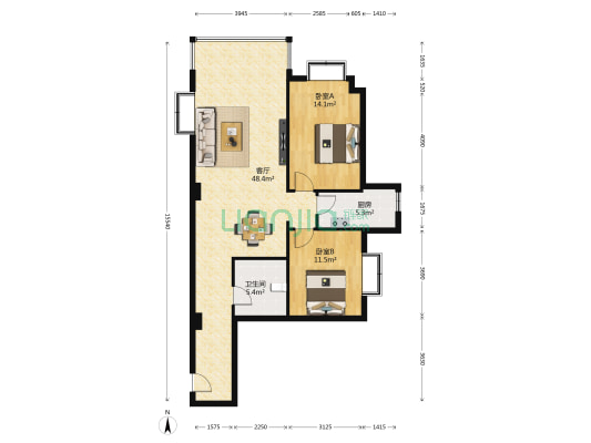 华峰大厦 2室1厅1卫 114平方