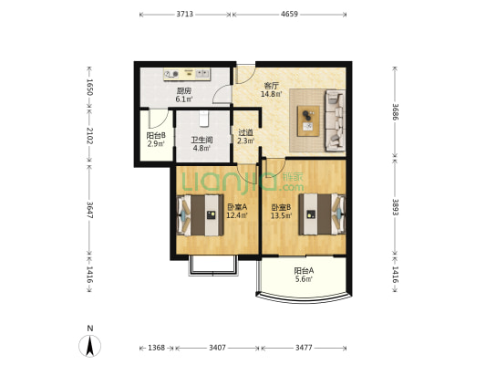 河风丽景 2室1厅1卫 77平方