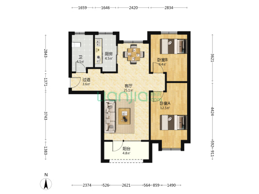 复兴社区A区 2室1厅1卫 92平方