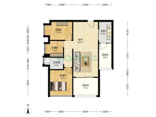 清溪香榭公馆 3室1厅1卫 86平方