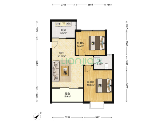 依山庭院 2室1厅1卫 78平方