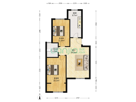 朝阳园 2室1厅1卫 88平方