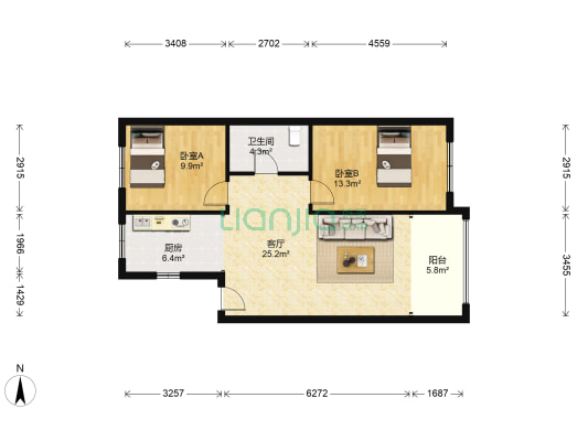 嘉城茗都 2室1厅1卫 87平方