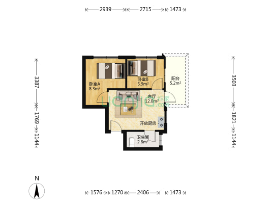 萌芽宿舍 2室1厅1卫 41平方