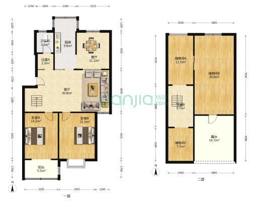荷西嘉园 2室2厅1卫 170平方