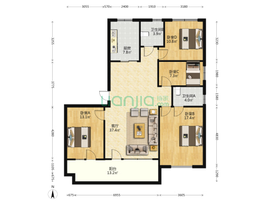 碧桂园玖州府 4室1厅2卫 157平方
