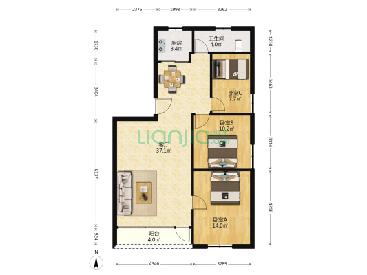友丰小区 3室1厅1卫 98平方
