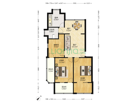 金属公司家属院 2室2厅1卫 106平方