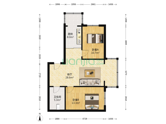 听涛雅居 2室1厅1卫 86平方