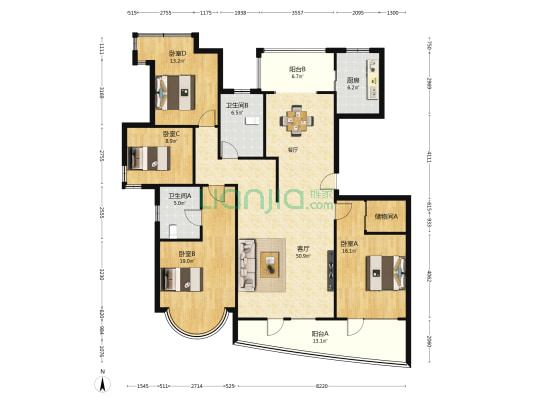 紫荆欣苑 4室1厅2卫 182平方