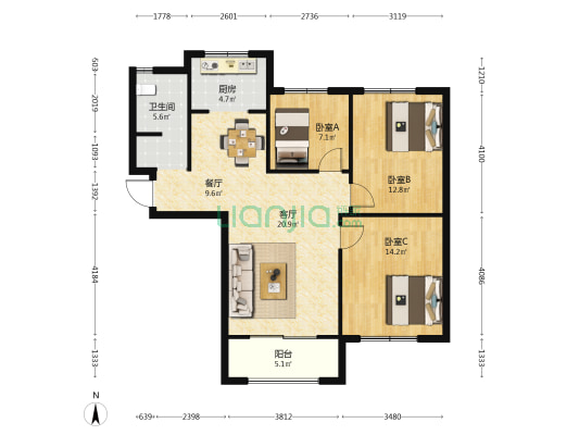 金龙湾 3室2厅1卫 104平方