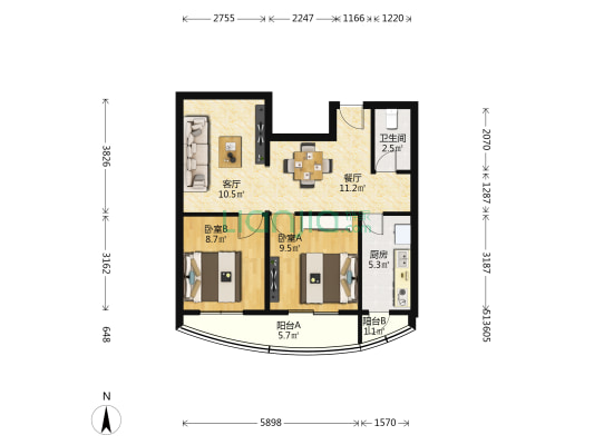 滨河馨居 2室2厅1卫 71平方