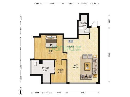 俊发逸天峰 1室1厅2卫 118平方