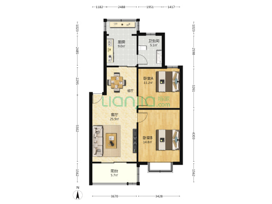 兰溪路221弄 2室1厅1卫 86平方