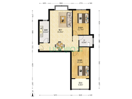 金诺富贵园 2室1厅1卫 95平方