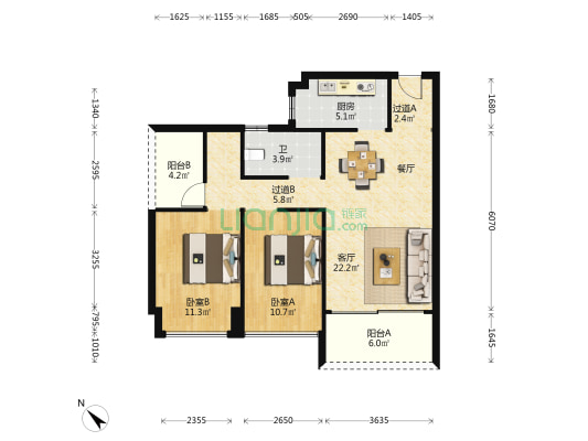 德瑞花园 2室1厅1卫 87平方