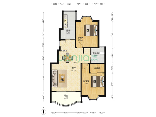 财大公寓 2室1厅1卫 97平方