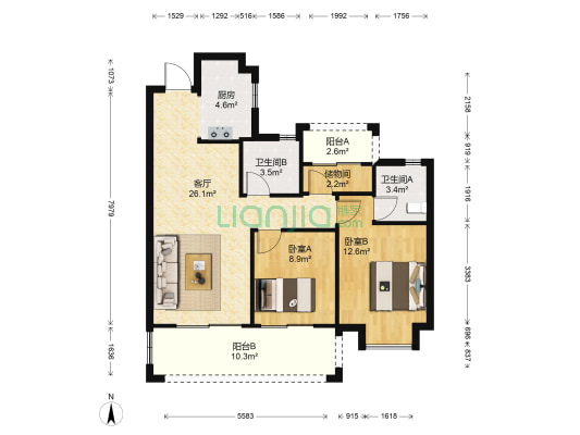璞悦花园 2室1厅2卫 97平方