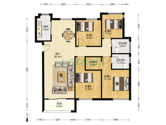 御水兰庭 4室1厅2卫 128平方