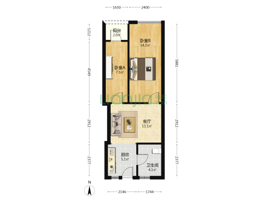 硕和国际 2室1厅1卫 63平方