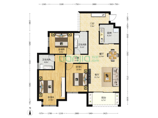 和风家园 3室2厅2卫 124平方