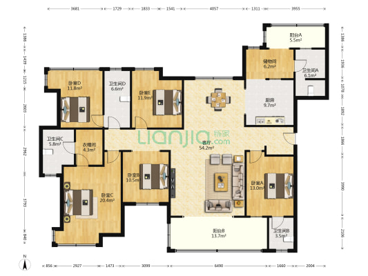 惠邦联盟新城 5室1厅4卫 210平方