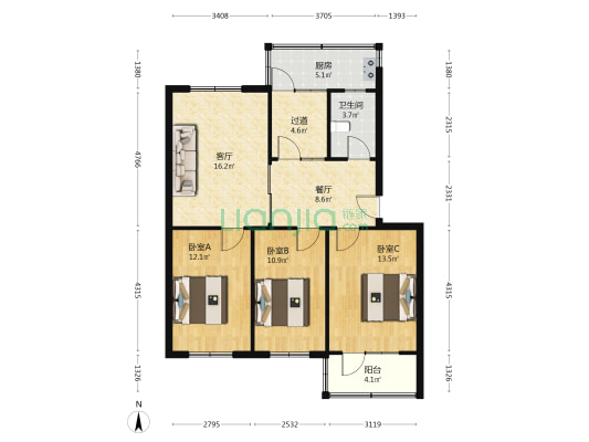 山西康乐幼儿园宿舍 3室2厅1卫 93平方