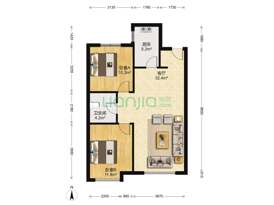 汇置尚都 2室1厅1卫 83平方