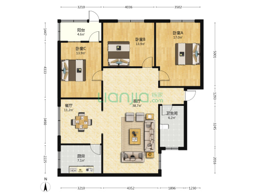 医药公司家属院 3室2厅1卫 128平方