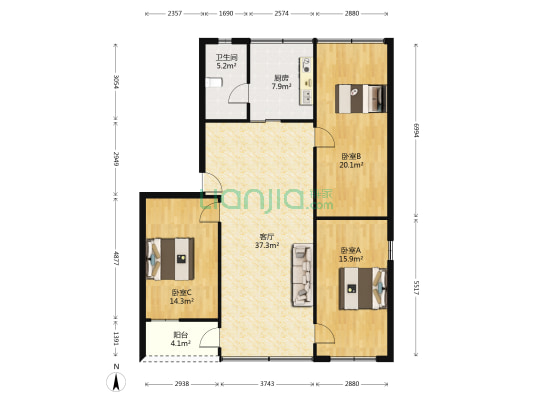 曙光东路一巷 3室1厅1卫 110平方