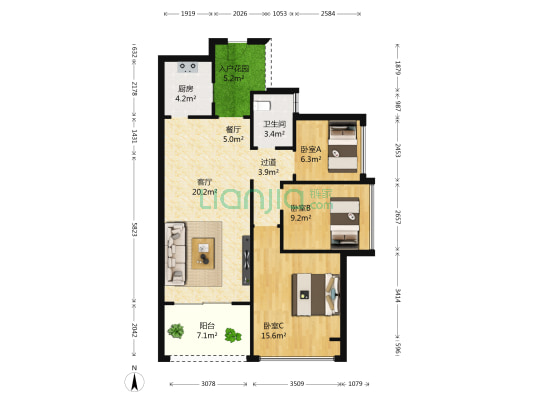 新祺园 3室2厅1卫 90平方