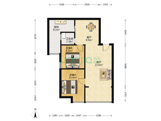 大圆祥双星阳光 2室2厅1卫 80平方