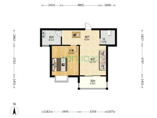 塘栖栖里东苑 1室2厅1卫 65平方