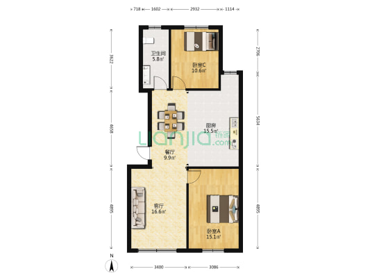 南坑花园 2室2厅1卫 88平方