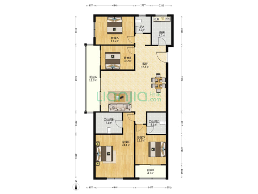 金鼎湾状元府 4室1厅3卫 175平方