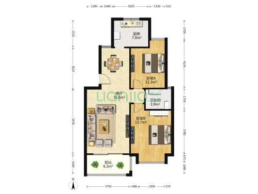 唐庄 2室1厅1卫 87平方