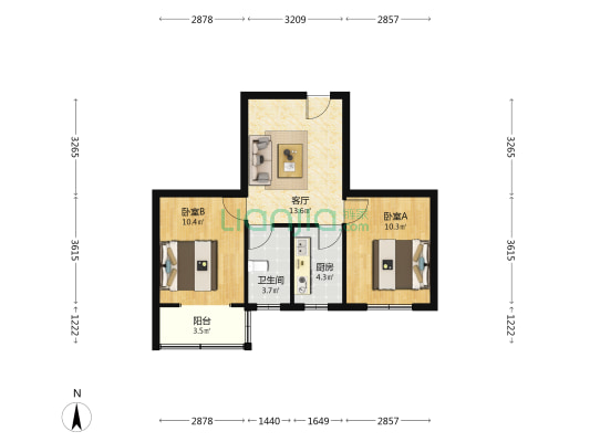制药厂家属院 2室1厅1卫 56平方