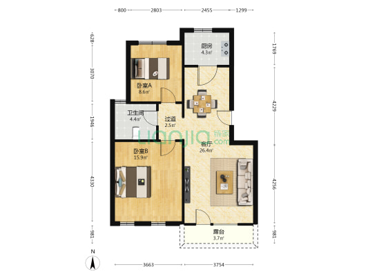 仙家寨馨苑A区 2室1厅1卫 81平方