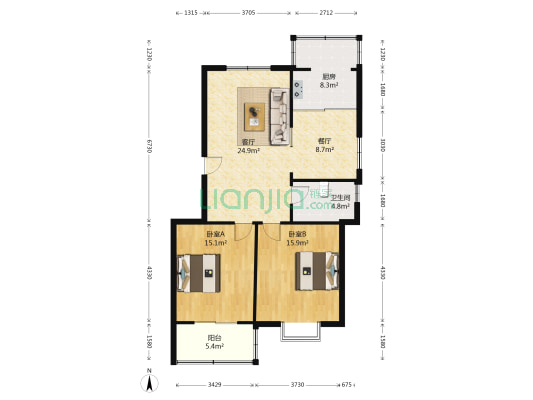 亚太苑 2室2厅1卫 95平方