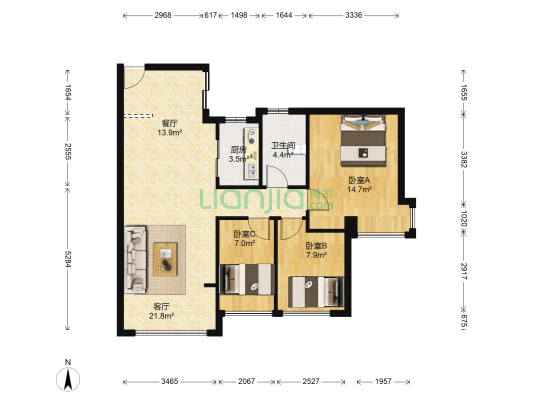 二城心作 3室2厅1卫 93平方