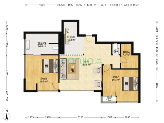 济南路8号 2室1厅2卫 147平方