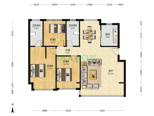中国铁建花语天境 3室1厅2卫 264平方