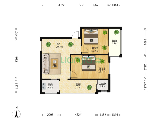 永昌路小区 2室2厅1卫 58平方