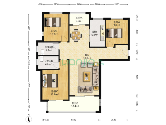 永威枫香庭东院 3室1厅2卫 137平方