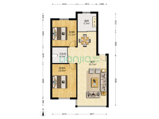 凯荣国际花园禧乐都 2室1厅1卫 87平方