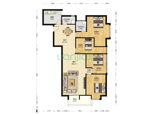 枇杷坪 4室2厅2卫 144平方