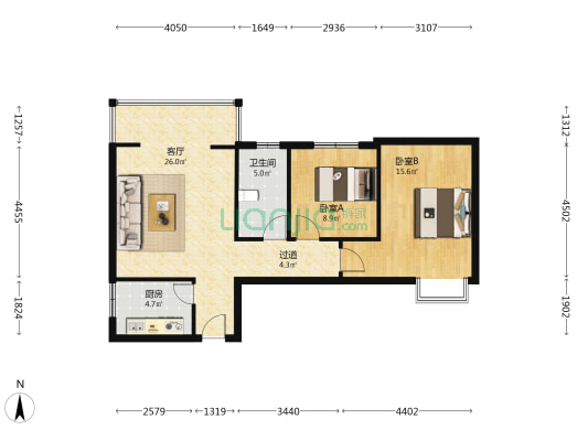 兰州自来水有限公司家属院 2室1厅1卫 94平方