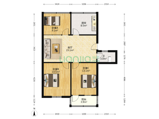 合肥市马岗实验小学宿舍 3室1厅1卫 89平方