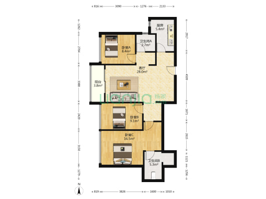 保利和光尘樾 3室1厅2卫 111平方